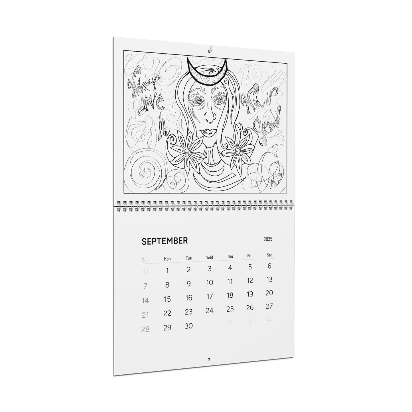 A coloring calendar for 2025, the year of the snake