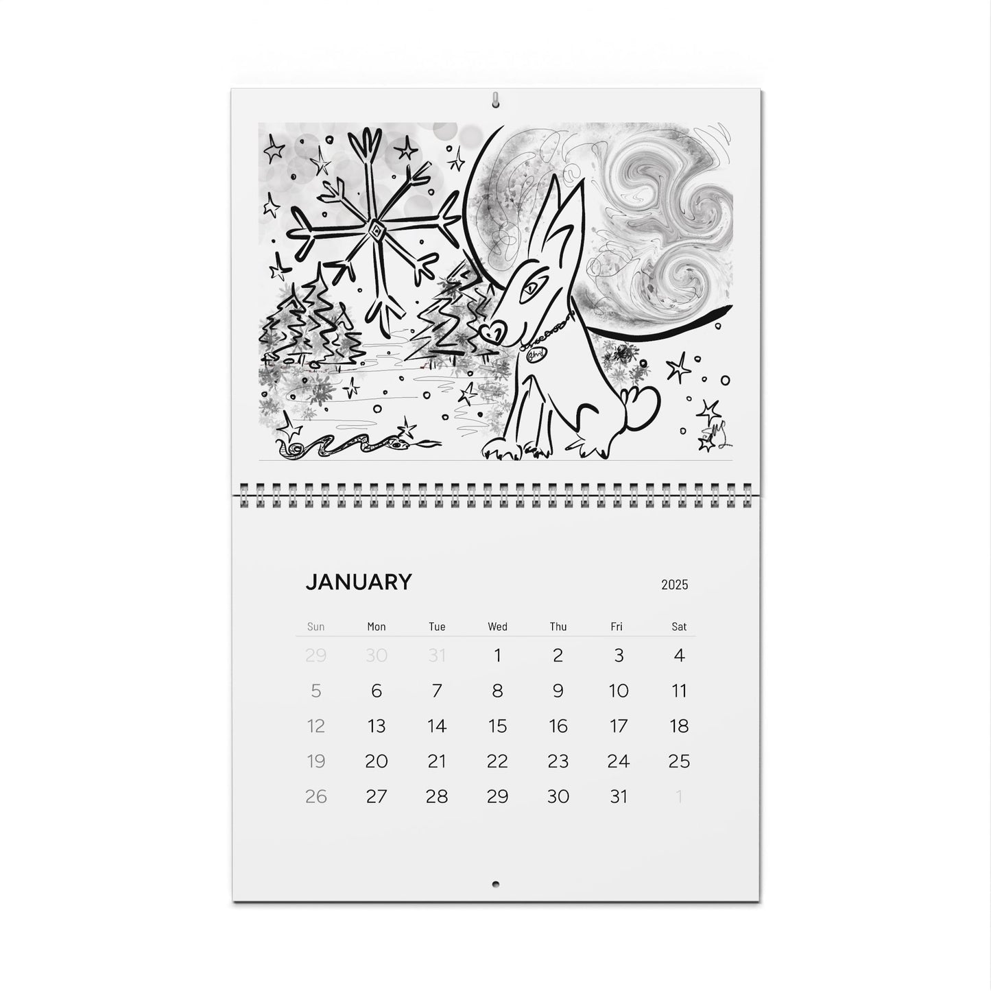 A coloring calendar for 2025, the year of the snake