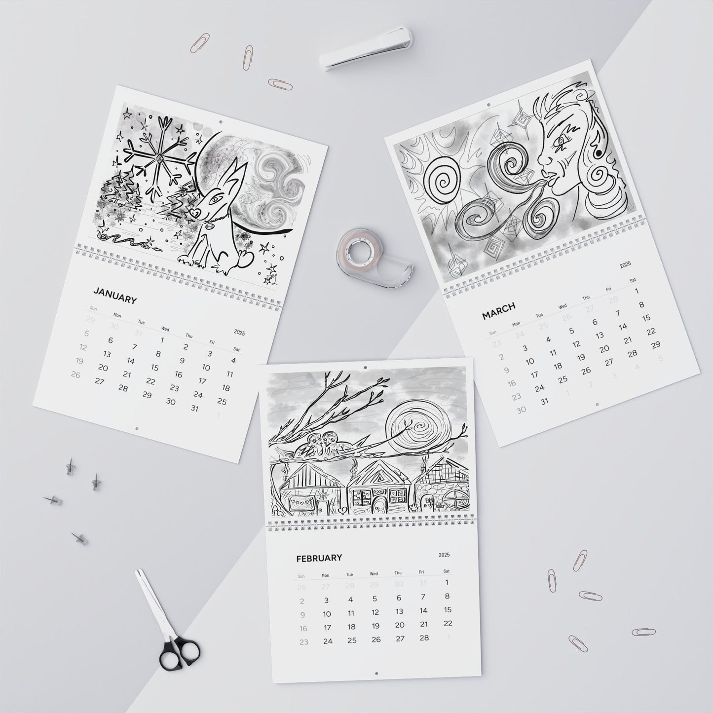 A coloring calendar for 2025, the year of the snake